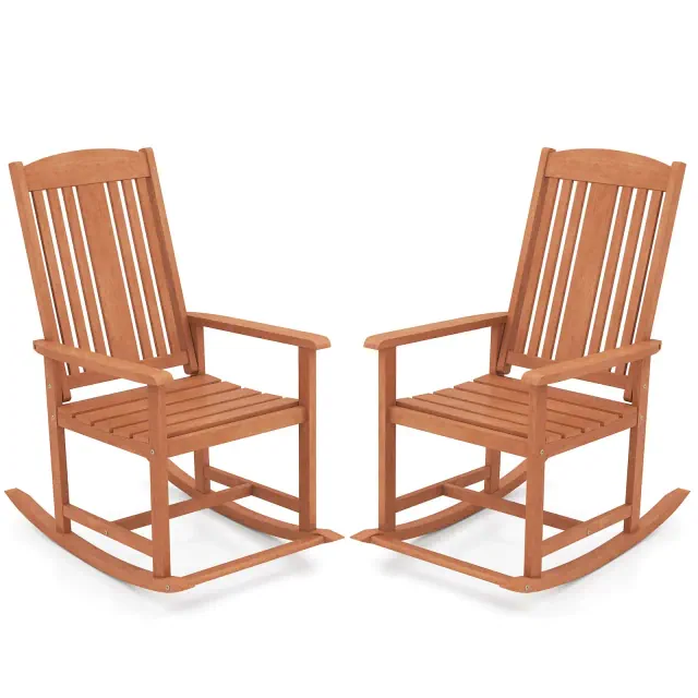 Costway 2 PCS Outdoor Rocking Chair with Slatted Seat Wide Armrests and Footrest for Patio
