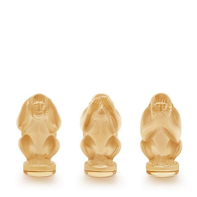Lalique - Three Monkeys Wisdom Box Objects, Gold Luster