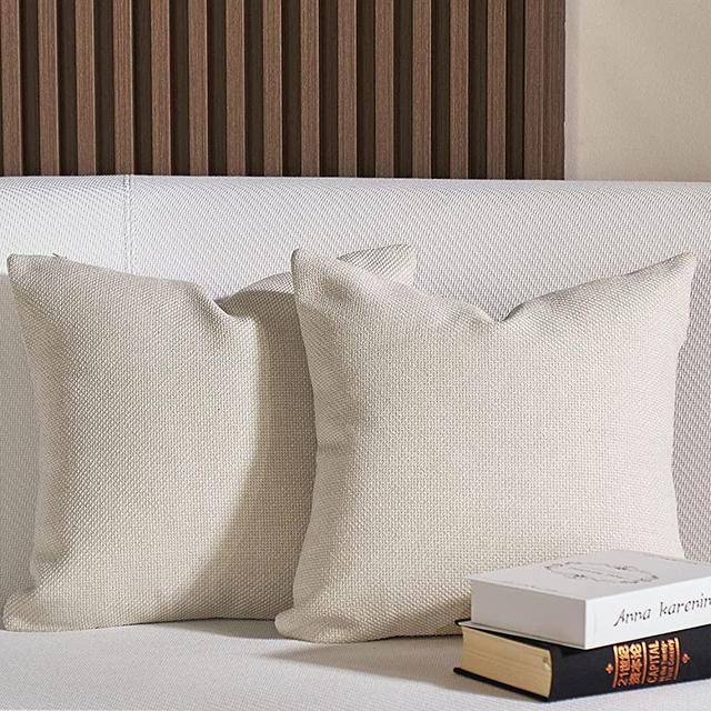 DOMVITUS Set of 2 Farmhouse Throw Pillow Cover 18 x 18 Inch Soft Textured Linen Burlap Decorative Pillow for Living Room Sofa Couch Cushion Case, Cannoli Cream