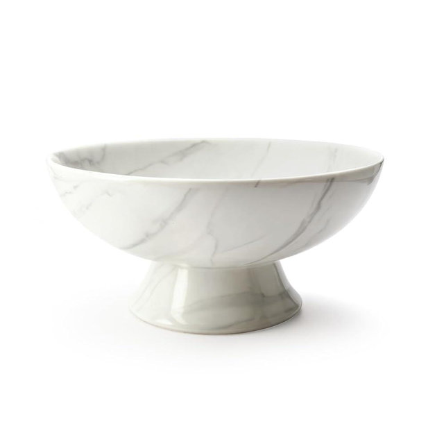 Accessoryway White Marble Texture Pedestal Decorative Bowl - Minimalist Decorative Fruit Bowl for Kitchen Counter, Entryway,Multi-Purpose Centerpiece bowl for Bread, Snacks, Candy-8"