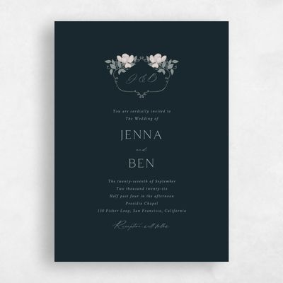 Blue Floral Wedding Invitation - Marmillo Portrait