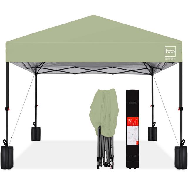 Best Choice Products 10x10ft Easy Setup Pop Up Canopy w/ 1-Button Setup, Wheeled Case, 4 Weight Bags - Sage Green