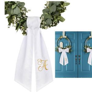 2 Pack Wreath Sash for Front Door Monogrammed Embroidery Wreath Sash for Boxwood Front Door Porch Wreath Garland Decor(Letter A)