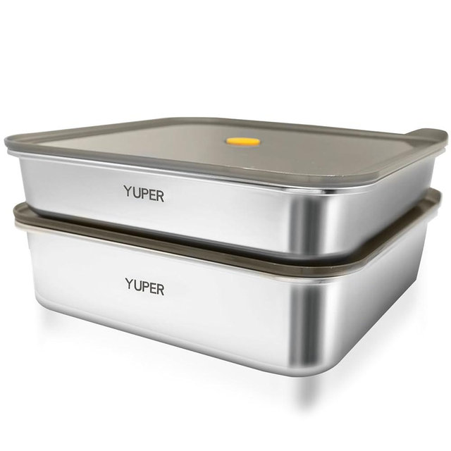 YUPER Stainless Steel Food Containers, Meal Prep Containers, Bacon Cheese Container for Refrigerator, Stainless Steel Containers with Lids Fruit Lunch Storage, 2 Pack (84+125OZ)