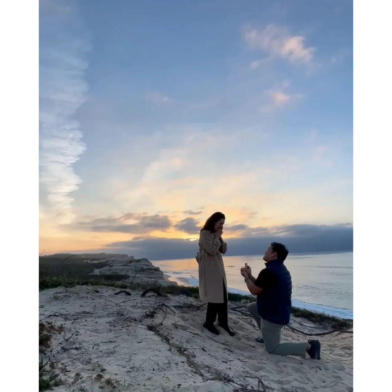 Rudolph proposed to Laura on their 7th anniversary, in November 2023, on the coast of Portugal.