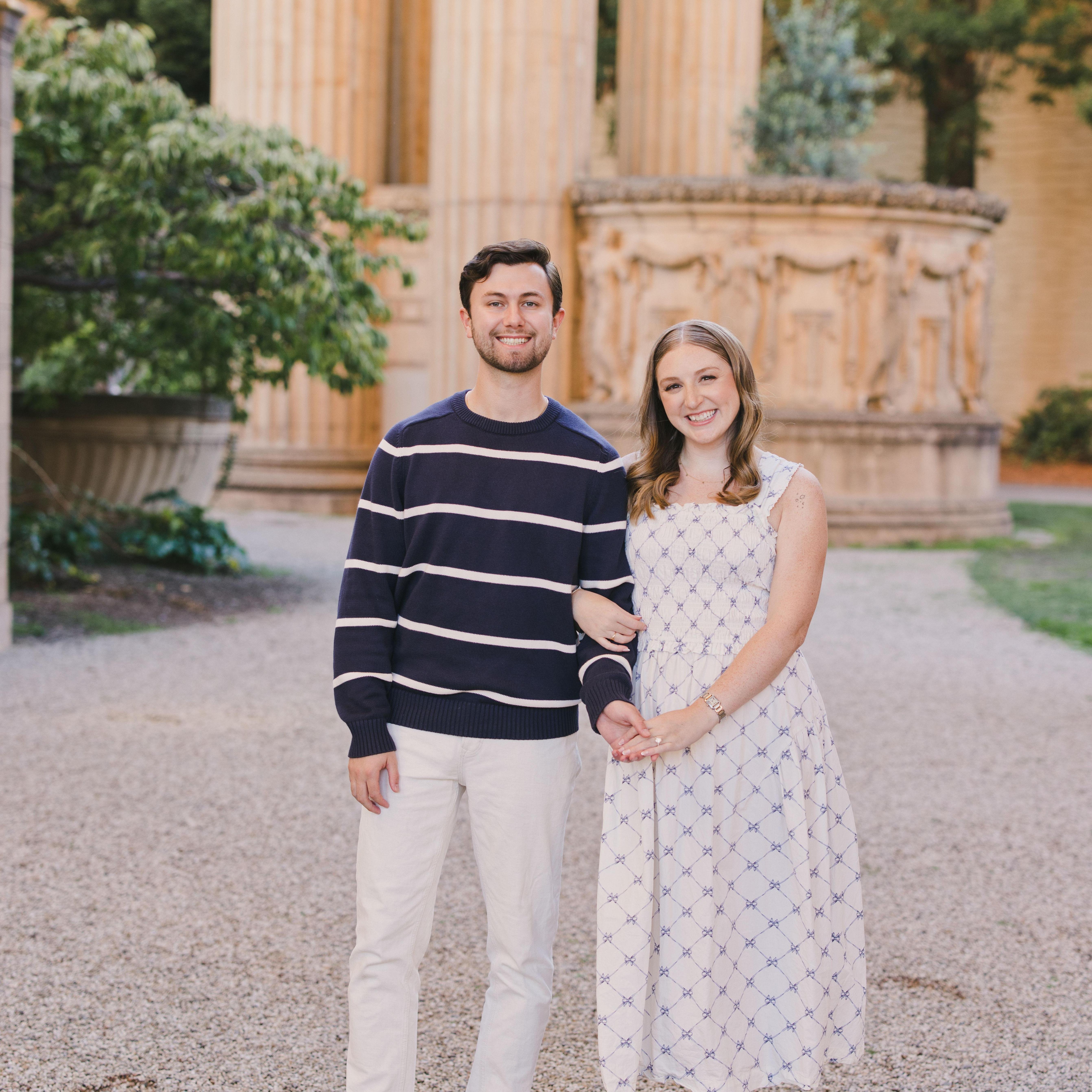 A photo from our engagement shoot at the Palace of Fine Arts