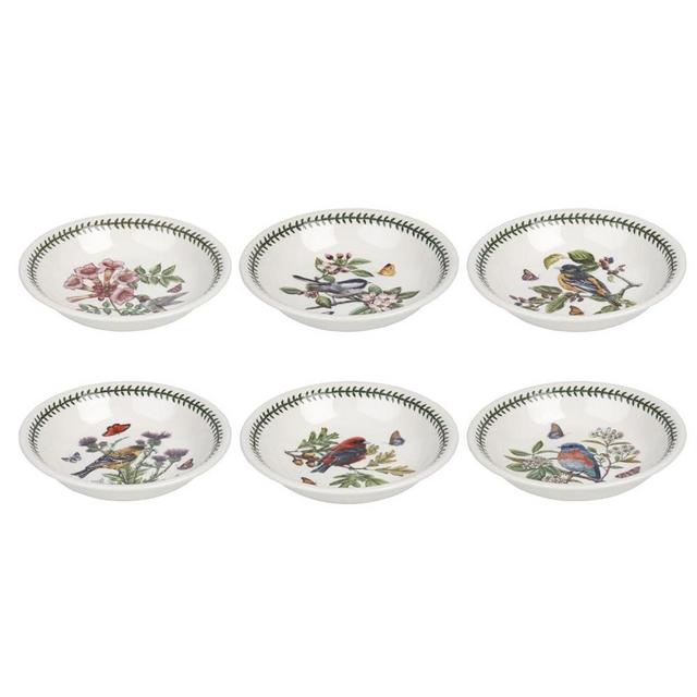 Portmeirion Botanic Garden Birds Pasta Bowl | Set of 6 Bowls with Assorted Motifs| Made of Fine Earthenware | Dishwasher and Microwave Safe | Made in England