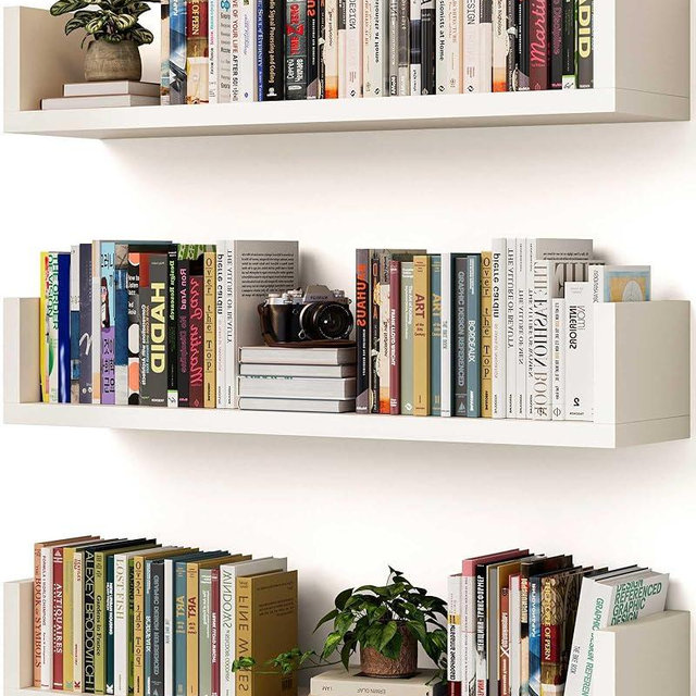 VMROF Wall Bookshelf, Set of 3, U Shaped Floating Bookshelf, Hanging Bookshelves for Wall, Wall Mounted Shelves for Living Room Bedroom Office (White, 17 Inches, 3)