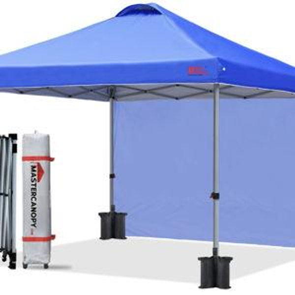 MASTERCANOPY Durable Pop-up Canopy Tent with 1 Sidewall (10'x10',Blue)