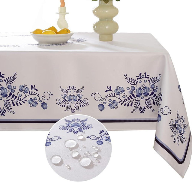 SASTYBALE Blue and White Porcelain Tablecloth 60x120 Inch Rectangle, All-Season Spill & Stain Resistant Polyester Table Cover for Family Dinners, Patio Gatherings, Retro Home Dining