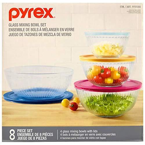Pyrex 8 Piece Glass Mixing Bowl Set - 4 Glass Mixing Bowls and 4 Lids