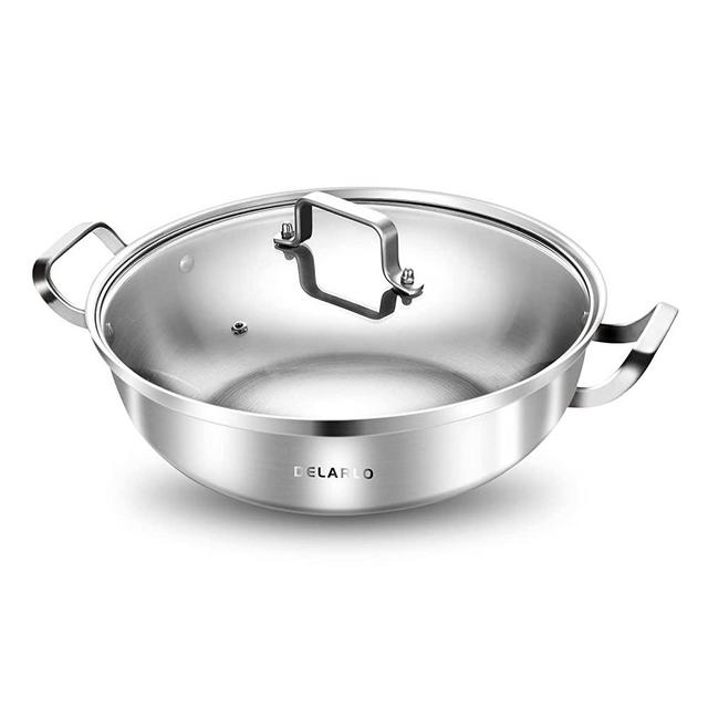 Delarlo Tri-Ply Stainless Steel Cookware Everyday Pan with Glass Lid 11inch, 3.5QT Chef’Pan,Induction Cooking Pot, kitchen Stock Pot ,Fry Pan,Multipurpose Stewpot