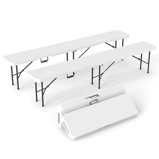 Real Relax 6 feet Plastic Folding Bench with Carrying Handle & Lock,Portable in/Outdoor Picnic Party Camping Dining Seat, Garden Soccer Multipurpose Entertaining Activities,Waterproof, 2 Pack, White