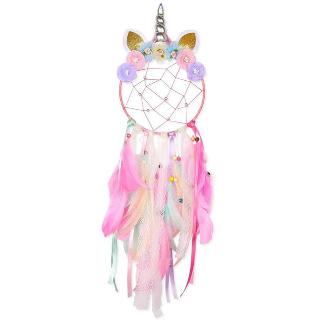 QtGirl Dream Catchers for Kids Unicorn Wall Decor for Girls Bedroom Flower Feather Wall Hanging Decoration
