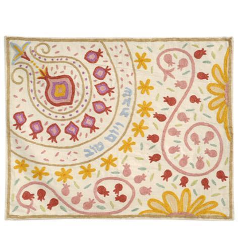 Hand-Embroidered Bright Pomegranate Challah Cover by Yair Emanuel