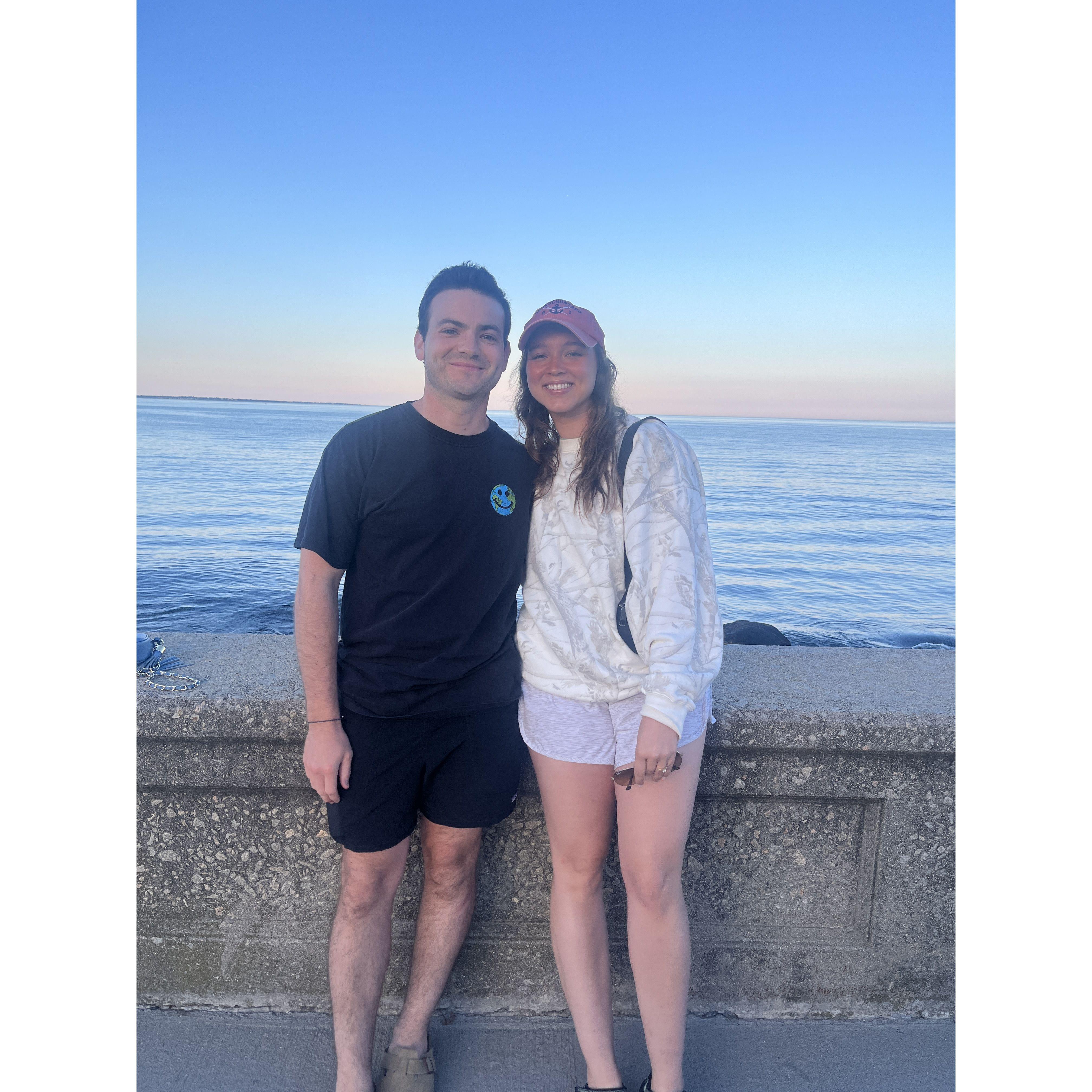 Walking along the wall in Narragansett, RI, July 2024