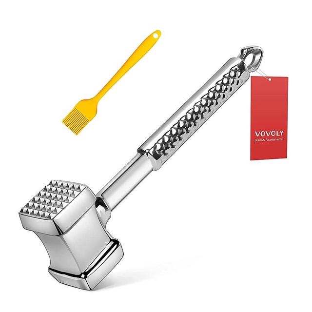 Vovoly Meat Tenderizer Tool, 304 Stainless Steel Meat Mallet Pounder, Meat Hammer for Tenderizing Steak, Beef and Poultry, Heavy Duty Sturdy, Non-Slip Handle, 11 Inch, Dual-Sided.