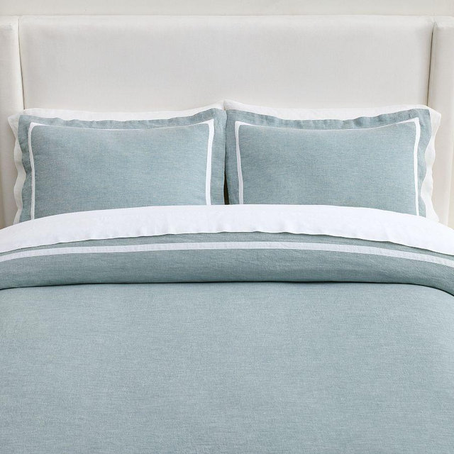 Belgian Flax Linen Frame Duvet Cover, Chambray/White, King/Cal. King