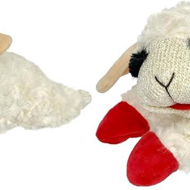 Multipet Lamb Chop Dog Plush Toy - Squeaky Toy for Small & Medium Dogs - Extra Soft Plush - Stuffed Animal for Cuddling & Playing (10",Cream,5 Squeakers),(Pack of 2)
