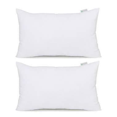 Acanva Hypoallergenic Pillow Insert Form Cushion Sham, Oblong Rectangle, 12" L x 20" W, Set of 2