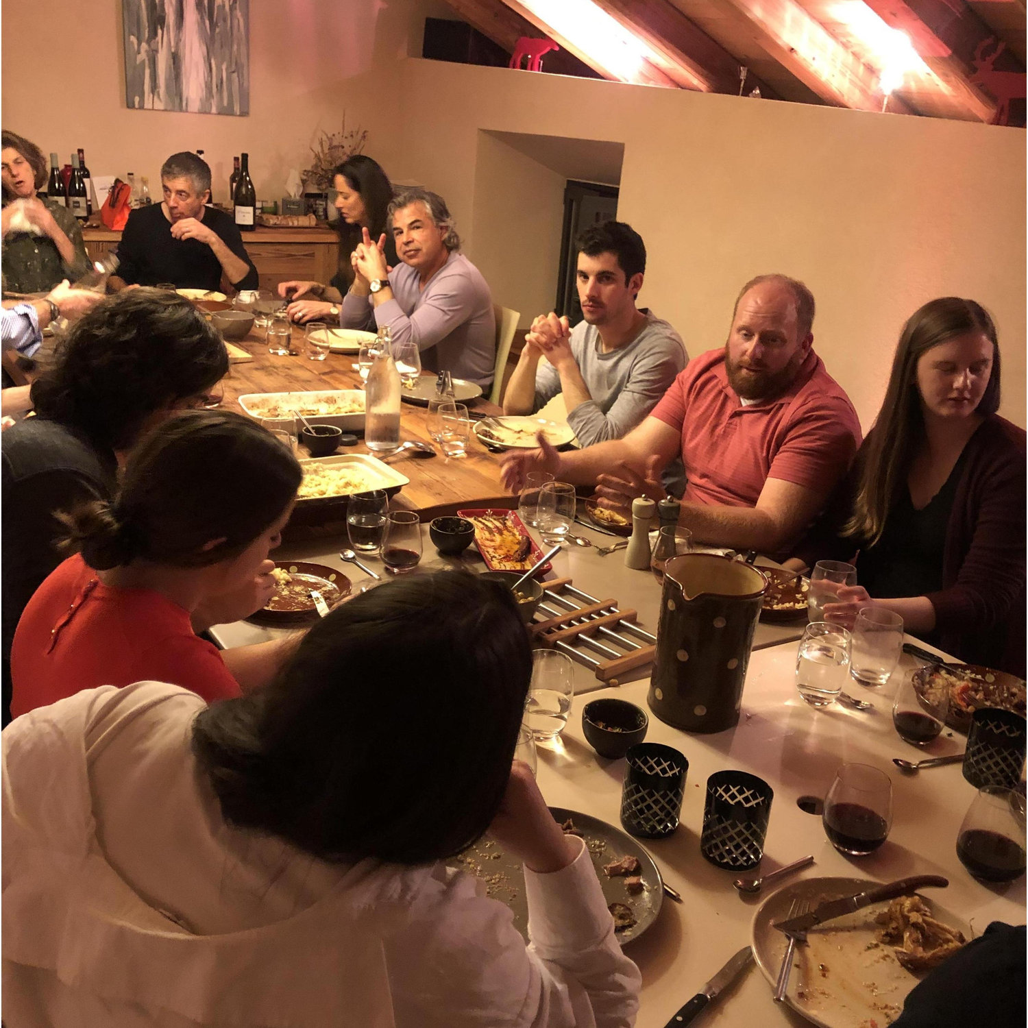 Jean-Louis (Boris's dad, back left) amazed and delighted with dinners for 20 at the chalet. The group pictured after a Moroccan couscous feast.