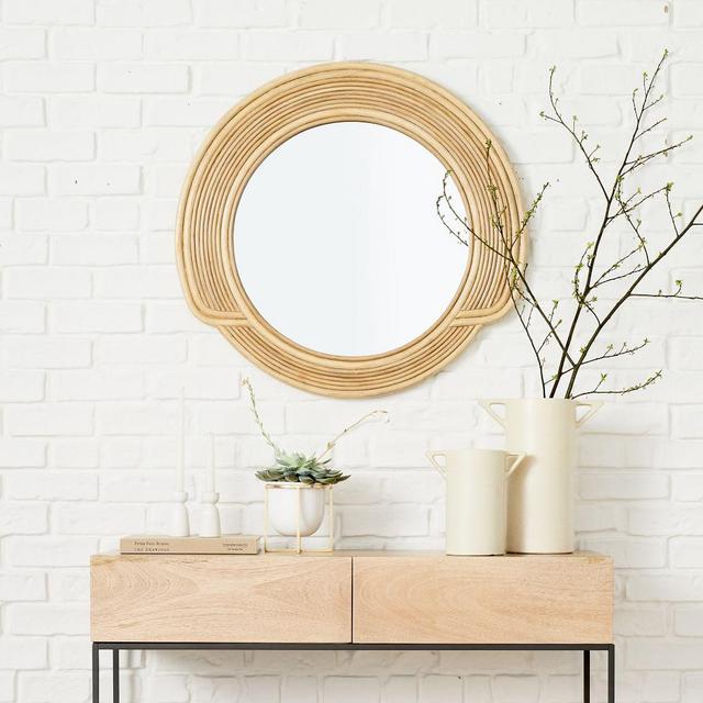 Desert Sun Mirror, Round, Natural, Cane, 30"