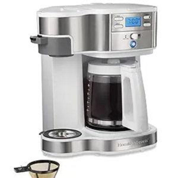 Hamilton Beach 49933 2-Way 12 Cup Programmable Drip Coffee Maker & Single Serve Machine, Glass Carafe, Auto Pause and Pour, White