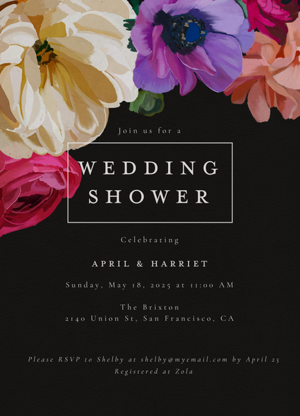 Wildrose Portrait | Black | Zola Wedding & Bridal Shower Invitations