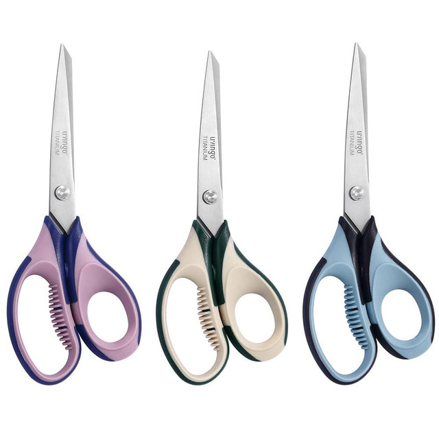 LIVINGO 3 Pack Office Scissors All Purpose – Titanium Coated Blades, Ergonomic Colorful Handles, Sharp Heavy Duty Shears for Home, Office, and Craft Use