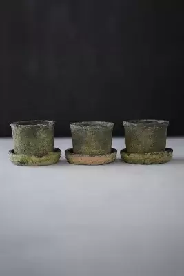 Earth Fired Clay Mini Pot + Saucer, Set of 3