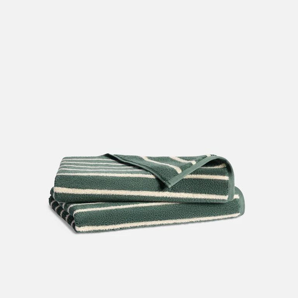 Brooklinen Super-Plush Turkish Cotton Hand Towels, Set of Two - Striped Botanical Green