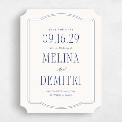 Blue Ticket Wedding Save the Date - Ivette Portrait