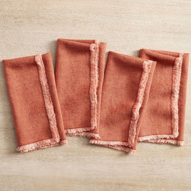 Frayed Oversized Linen Napkins, Set of 4 - Brick