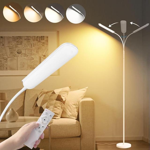 marctronic Floor Lamp White, Upgrade 18W 1800LM Super Bright LED Floor Lamp with Remote, Dimmable Timing Eye Caring Reading Light Modern Standing Floor Lamp for Living Room Bedroom Office