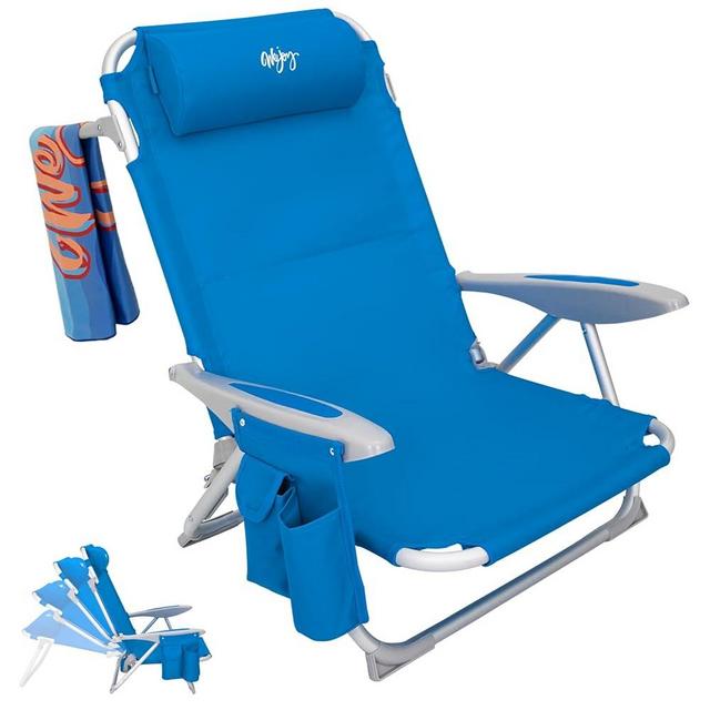 #WEJOY Folding Beach Chair for Adults, 4-Position Aluminum Lightweight Beach Chair, Low Sands Chairs with Shoulder Strap, Cup Holder and Padded Headrest, Supports 265lbs for Lawn