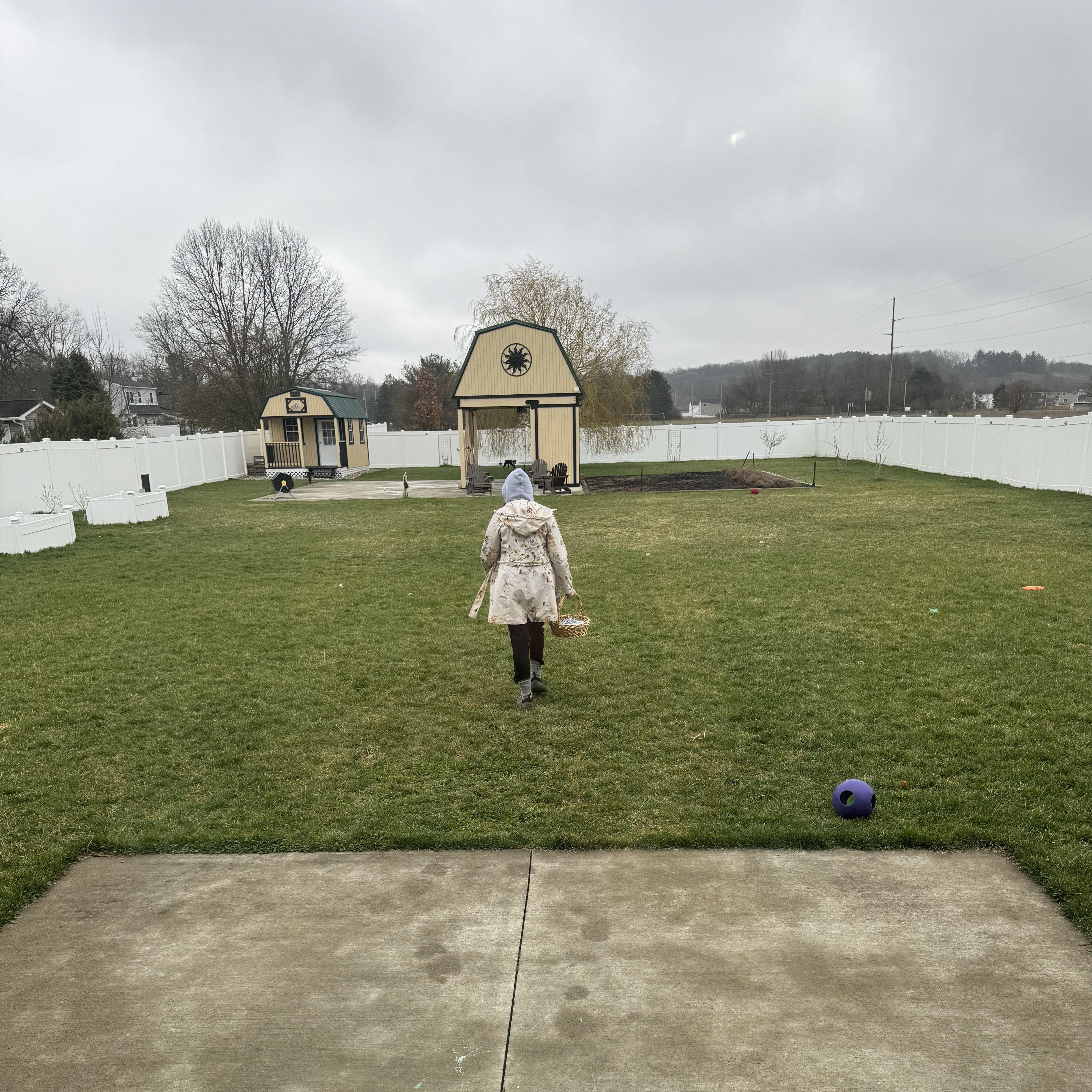 Roy makes an Easter Egg Hunt for Grace in Mattawan. April 2024.