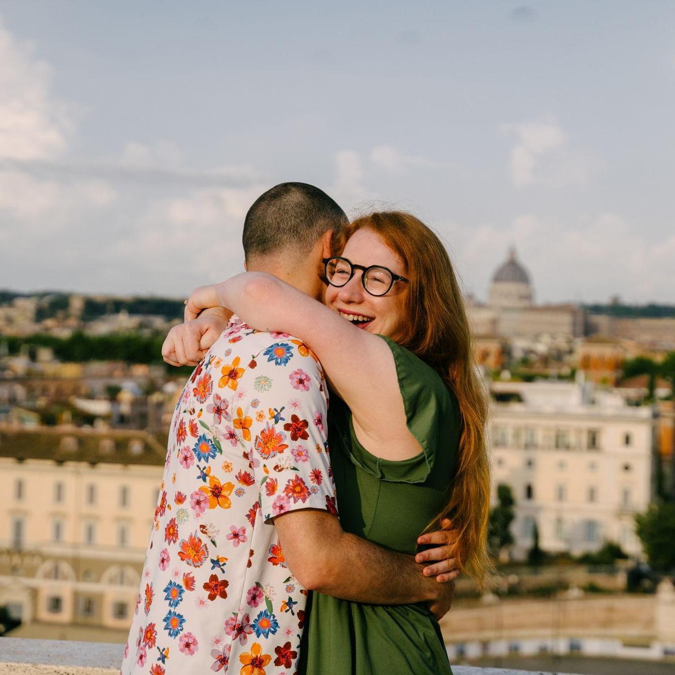 Adam proposed at an overlook of the Piazza del Popolo in Rome, Italy! Emily said yes. 8.19.2024