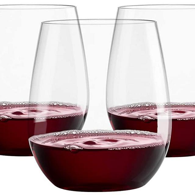 12 20oz Plastic Wine Glasses | Stemless Wine Cups - Clear Plastic Unbreakable Wine Glasses Disposable Reusable Shatterproof Recyclable and BPA-Free