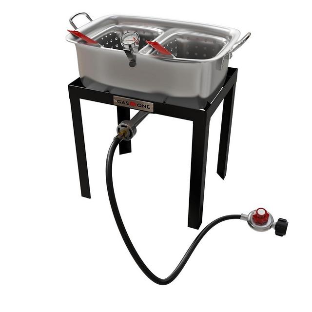 Gas One Double Fryer with 2 Baskets Propane Burners for Outdoor Cooking – Heavy Duty 18Qt Aluminum Pot Outdoor Deep Fryer with Cast Iron Burner – Propane Deep Fryer with Thermometer