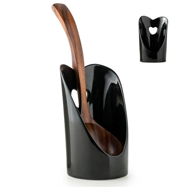 Gomakren Upright Spoon Rest, Standing Spoon Rest for Stove Top, 6 Inch Ladle Holder for Kitchen Counter, Valentines Heart Shaped Heat-Resistant Spatula Holder Cooking Utensil Stand, Black