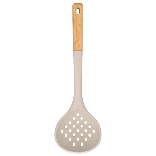 Kitchen Ladle Strainer, Large Slotted Spoon with High Heat Resistant BPA Free, Non Stick Cooking Skimmers For Draining & Frying, 13.2inch (Khaki)