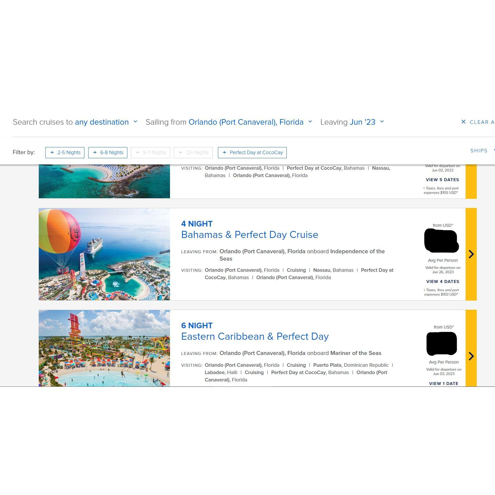 When on the website look for the 4 Night Bahamas & Perfect Day Cruise
Make sure it is aboard the Independence of the seas