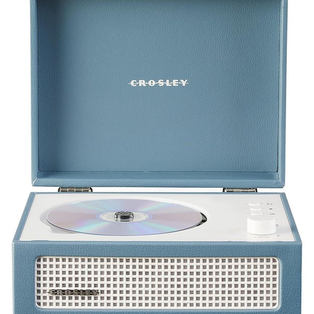 Crosley CR3517A-WB Voyager Retro Portable CD Player with Stereo Bluetooth Speakers and FM Radio, Washed Blue