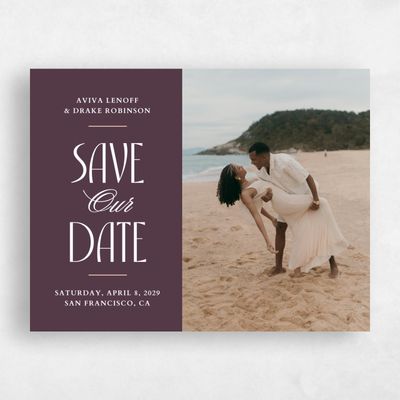 Dark Plum, Purple Wedding Save the Date - Trogir Landscape