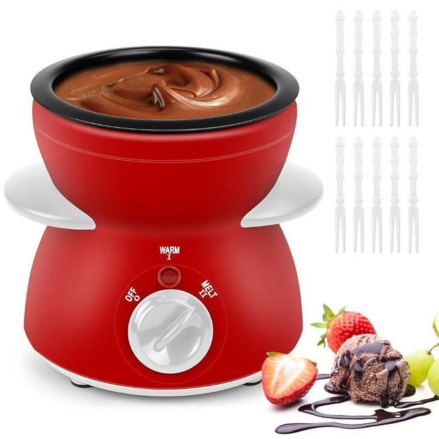 8.79OZ Mini Chocolate Melting Pot, Chocolate Fondue Fountain, Warmer Machine for Milk Chocolate, Cheese, Butter, Candy (Red)