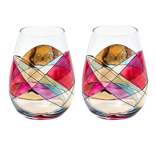 ANTONI BARCELONA Hand-Painted Stemless Wine Glass - Set 2 - Limited Drinking Glasses Drinkware Essentials Wine Tumbler Glassware Unique Gifts Ideas for Women Men Birthday Wedding Mom Dad Her Him