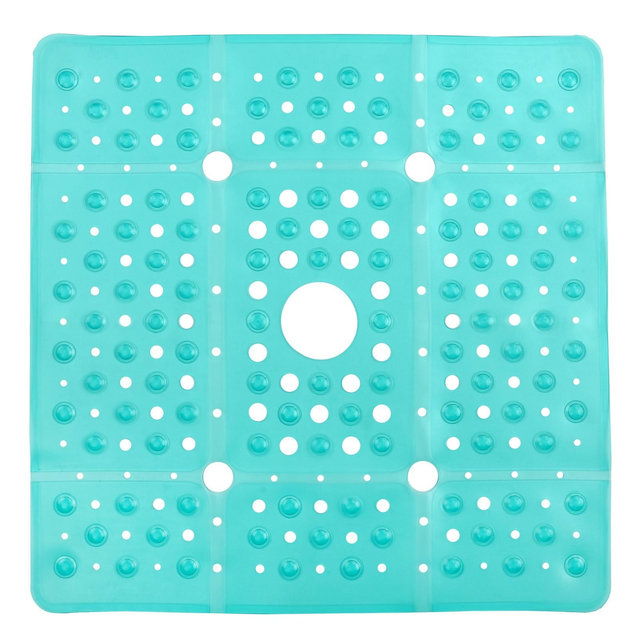 XL Non-Slip Square Shower Mat with Center Drain Hole Aqua - Slipx Solutions