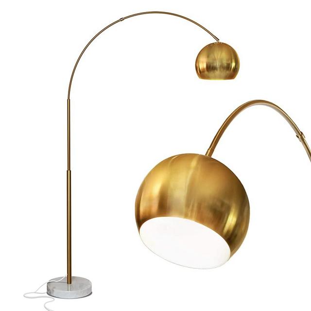 Brightech Olivia - Over The Couch Arc Floor Lamp with Globe Shade, Matches Your Living Room Decor - Standing Light for Bedroom, Office - Tall Gold aka Brass Lighting