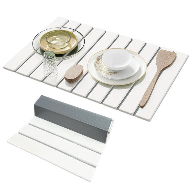 Large Stone Dish Drying Mats for Kitchen Counter,23.6''(L)x 15.4''(W) Foldable Quick Dry Stone Mat Kitchen,Absorbent Diatomaceous Earth Mats for Dishes Bottles Cups Bathroom Any Countertop-White