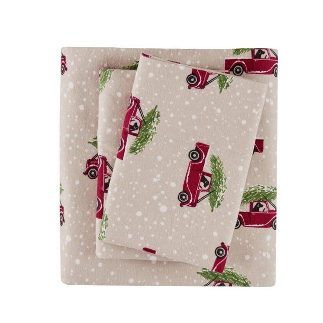 Queen Patterned Flannel Sheet Set Tan Cars